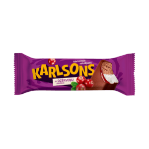 Vanilla flavoured and chocolate ice cream with cranberry filling and coating